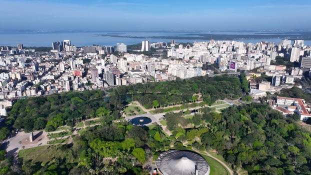 Incredible Porto Alegre Skyline in Porto Alegre Rio Grande do Sul in Brazil.. Stunning Cinematic. photo