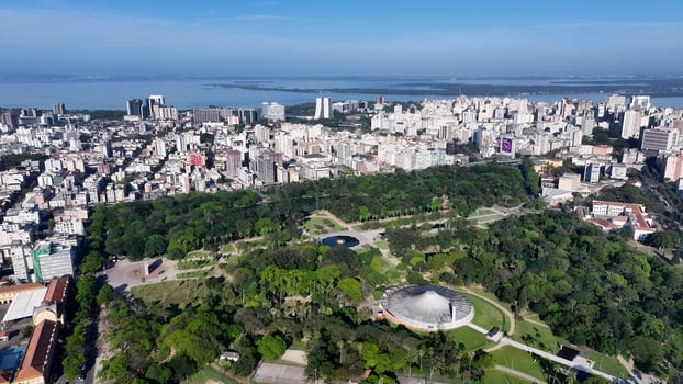 Outdoors Porto Alegre Skyline in Porto Alegre Rio Grande do Sul Brazil . Scenic Scene. photo