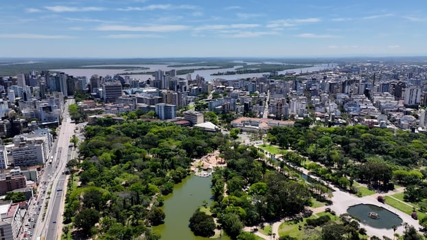 Aerial Porto Alegre Skyline at Porto Alegre in Rio Grande do Sul Brazil.. Stunning Cinematic. photo