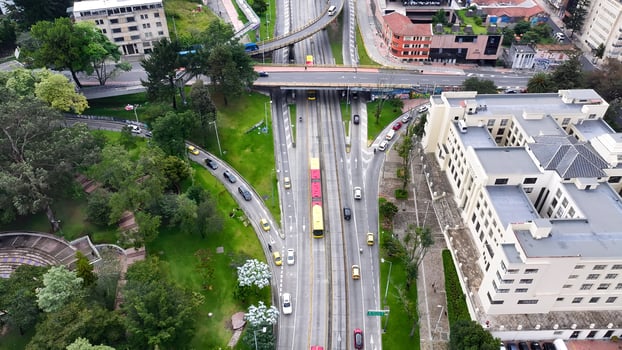 High Angle of Freeway Road in Bogota District Capital Colombia . Awesome Cinematic. photo