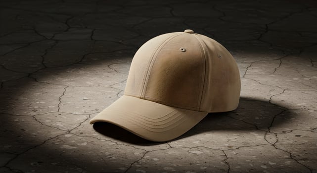 Beige Baseball Cap on Cracked Concrete with Soft Natural Lighting. photo