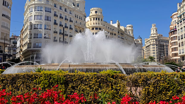 Amazing Plaza del Ayuntamiento at Valencia valence community Spain . Scenic Scene. photo