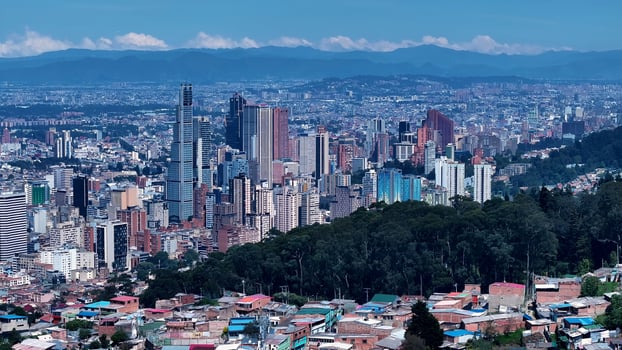 High Angle of Bogota Skyline at Bogota Cundinamarca Colombia.. Scenic Cinematic. photo
