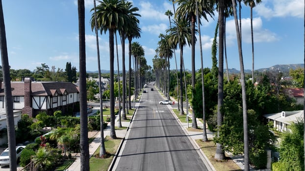 Aerial Beverly Hills at Los Angeles in California United States. Amazing Cinematic. photo