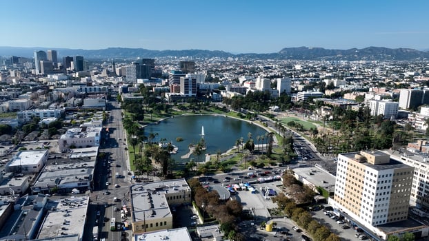 Exterior MacArthur Park Lake at Los Angeles California United States . Beautiful Landscape. photo