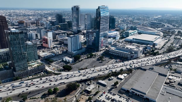 Aerial View of Downtown Los Angeles at Los Angeles California in United States. Famous Scenery. photo