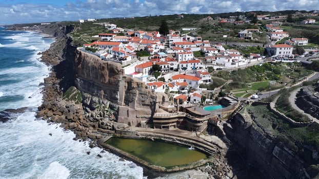 Awe azenhas do mar beach at Sintra District of Lisbon in Portugal.. Scenic Landscape. photo