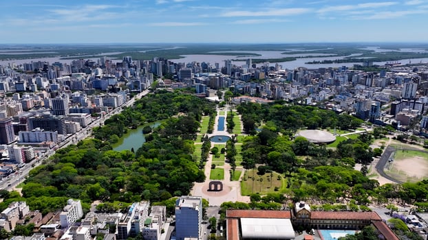 Aerial Landscape of Porto Alegre Skyline in Porto Alegre Rio Grande do Sul Brazil . Famous Background. photo