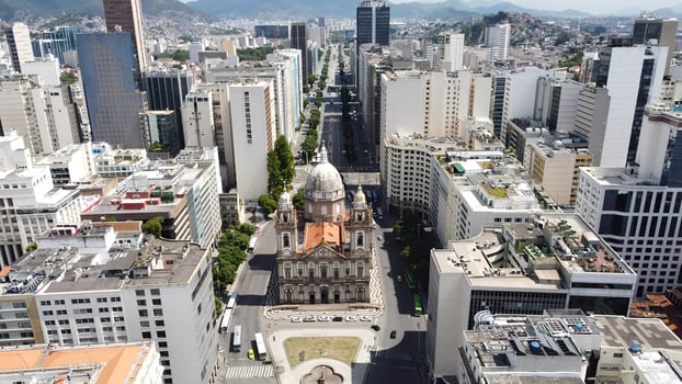 Famous Copacapana at Aerial Cityscape in Rio de Janeiro Brazil . Beauty Background. photo