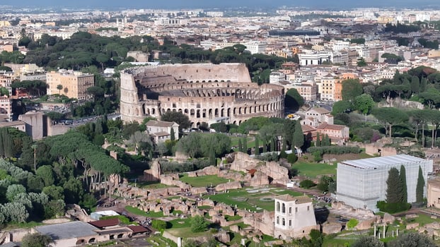 Aerial Rome Coliseum at Rome in Lazio Italy. Awesome Scenery. photo
