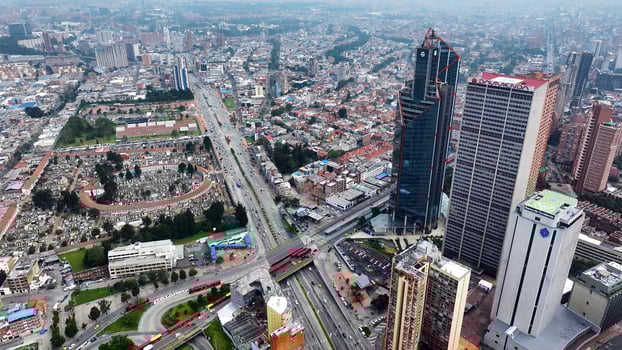 Scenic Bogota Skyline at Bogota in Cundinamarca Colombia . Amazing Cinematic. photo