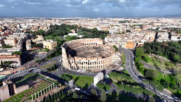 Above Rome Colosseum in Rome Lazio Italy . Famous Landscape. photo