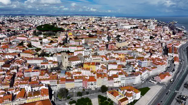 Awe Lisbon Skyline at Lisbon Lisbon District Portugal. Beauty Cinematic. photo