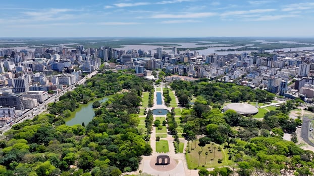 Above Porto Alegre Skyline at Porto Alegre Rio Grande do Sul in Brazil. Awesome Landscape. photo