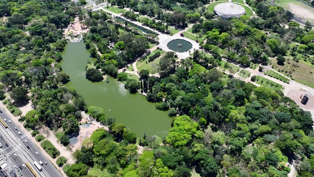 High Angle of Leisure Park at Porto Alegre in Rio Grande do Sul Brazil.. Stunning Cinematic. photo