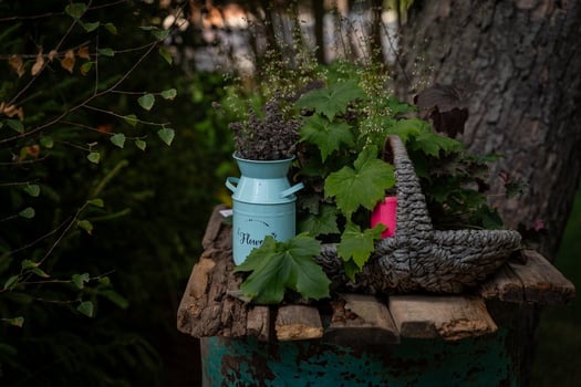 Rustic Floral Arrangement on Wooden Table photo