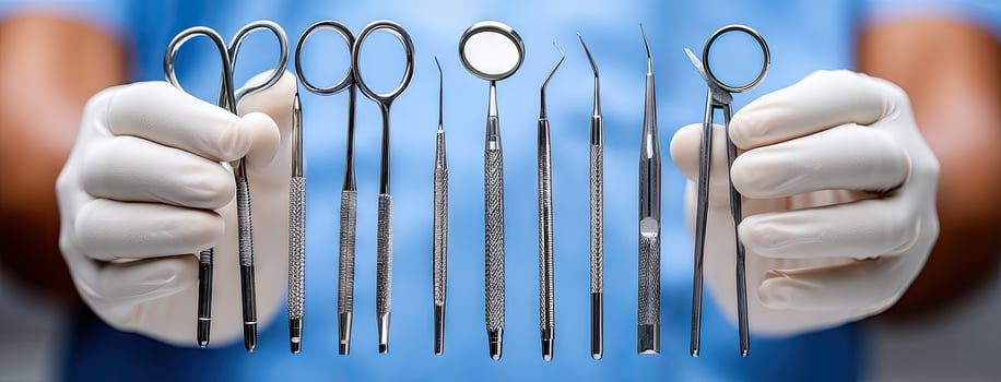 A surgeon holding surgical tools in his hands photo