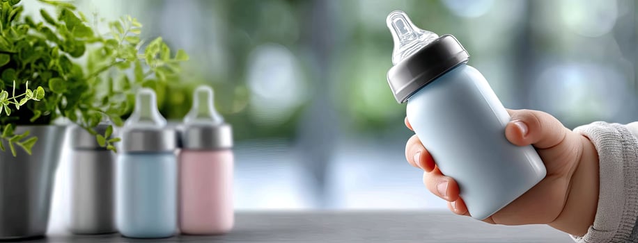 A baby bottle is being held by a person photo