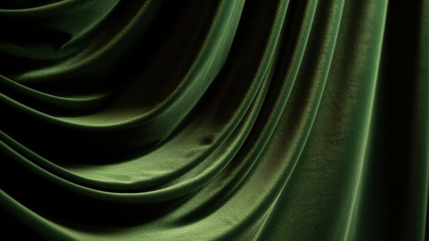 Green silk draped curtain with black background photo