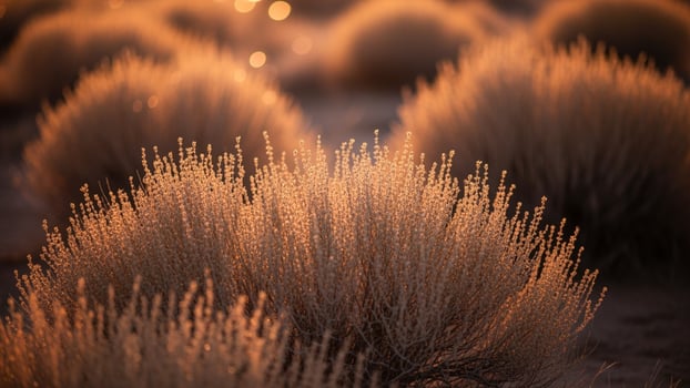 A field of dry grasses at sunset photo