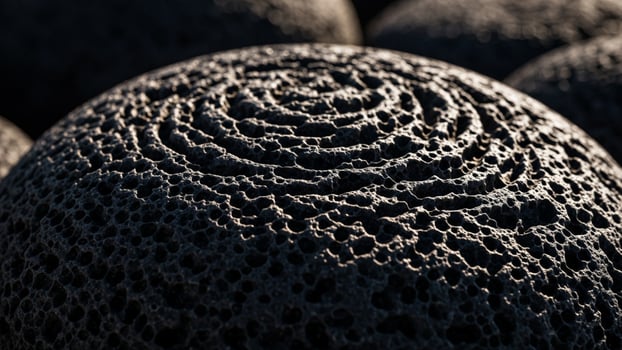 A close up of a black rock with holes photo