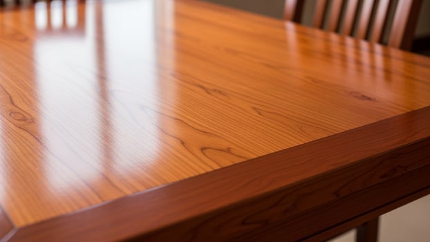 A wooden table with a wooden top and four chairs photo