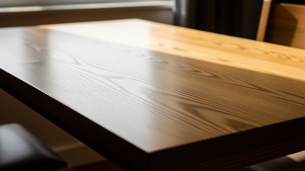 A wooden table with two chairs in front of a window photo