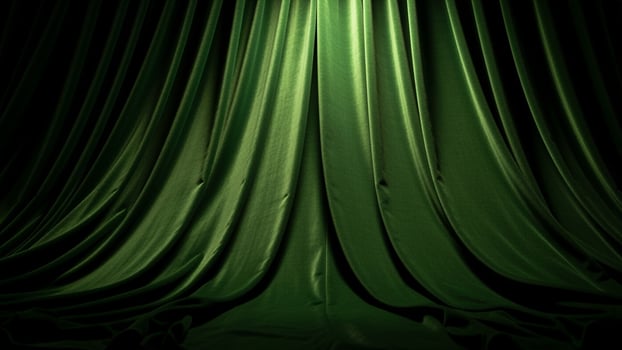 Green curtain with a spotlight in the dark photo