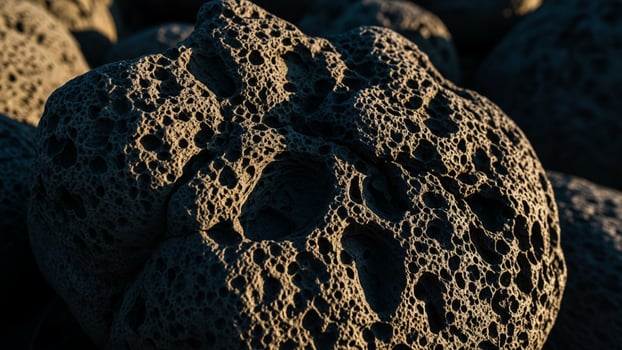 A close up of some rocks with holes in them photo