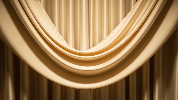A close up of a curtain with a gold fabric photo
