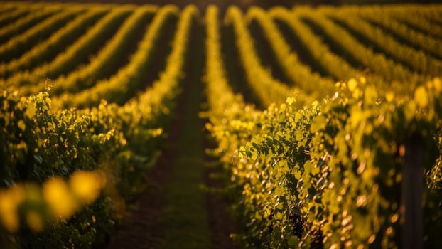 A vineyard with rows of yellow leaves photo