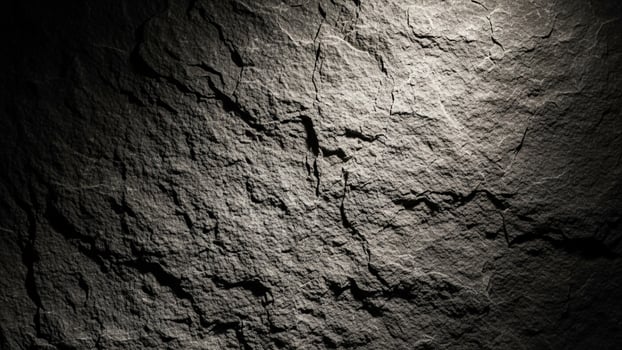 A black and white photo of a rock wall