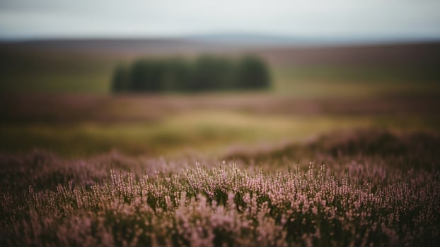 A field of purple flowers with a lone tree in the backgrounds photo