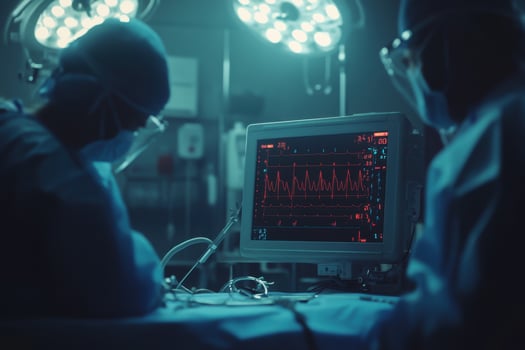 Two surgeons in operating room with monitor photo