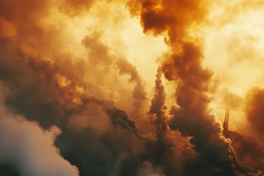 A view of smoke coming out of a factory photo