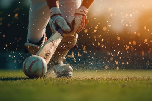 A close up of a cricket player hitting the ball photo