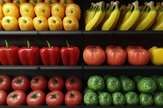 A shelf full of fresh fruits and vegetables photo