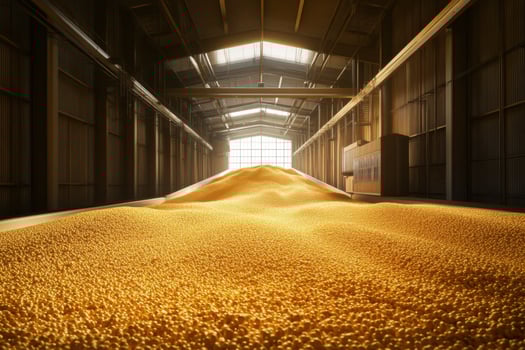 A large pile of yellow corn in a warehouse photo