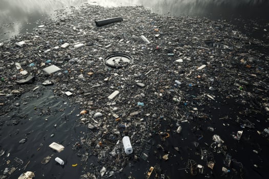 Garbage floating in the ocean photo