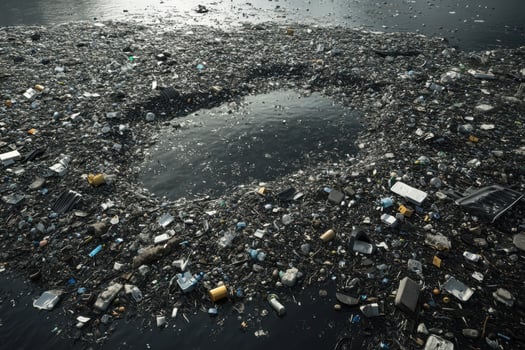 The ocean is covered with garbage and plastic photo