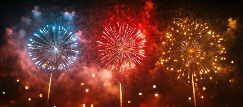 Colorful Fireworks Light up the Night Sky During a Festive Celebration in a Vibrant Atmosphere. photo