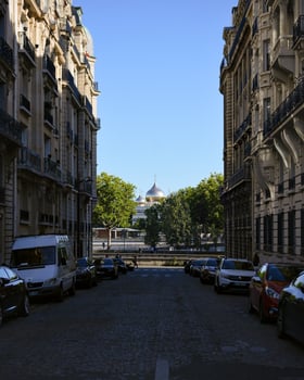 Quiet street in Paris with view of Sacre Coeur photo