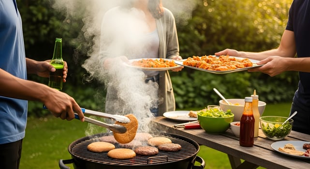 People are grilling food on a grill photo