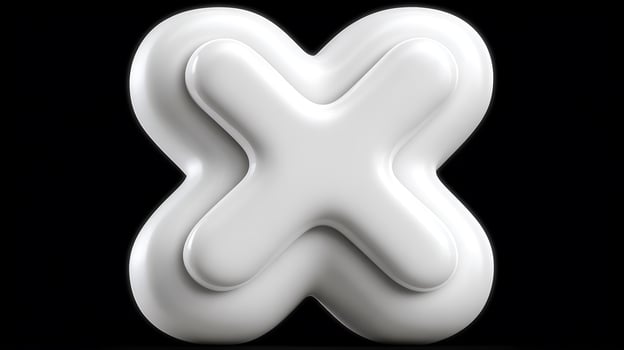 3D White Glossy X Symbol Modern Minimalist Design on Black Background. photo