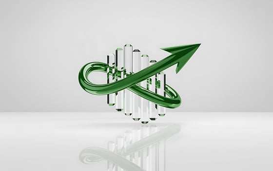 Green arrow forms infinity symbol over upward trending financial graph photo
