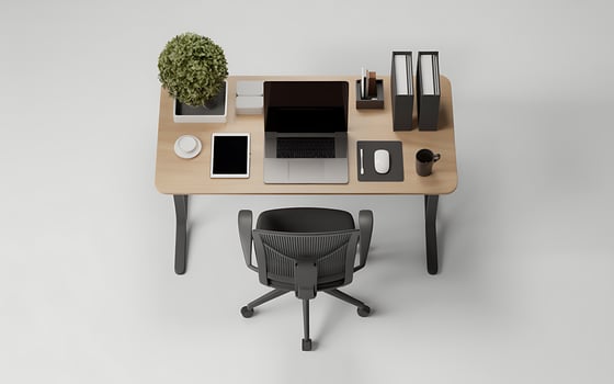 Modern home office setup with laptop and desk accessories photo