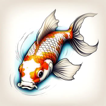 Vibrant orange and white koi fish swimming in water photo