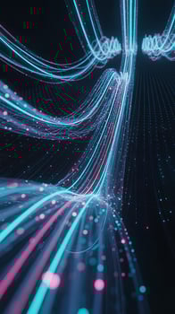 Abstract digital network of glowing blue and pink light trails photo