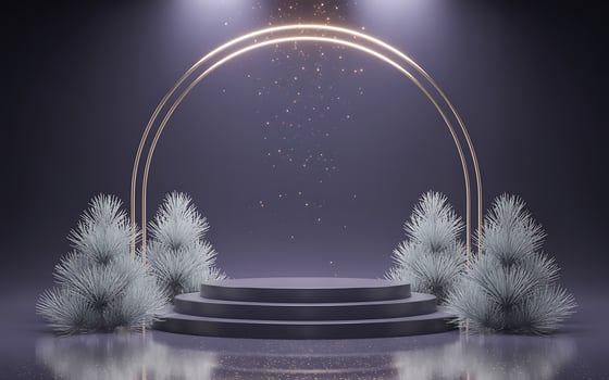 Elegant archway stage with frosted ornaments and spotlight photo