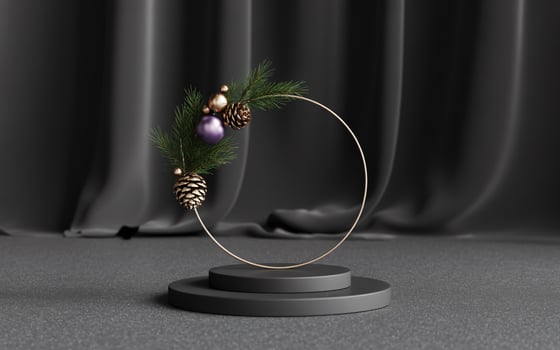 Minimalist christmas wreath with ornaments on a pedestal photo